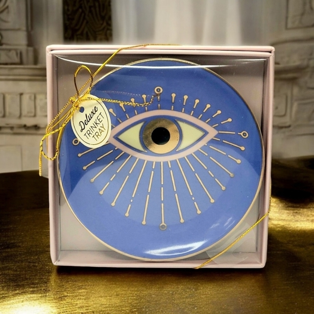 Greek Evil Eye Blue and Gold Trinket Tray Jewelry Tray - NWT